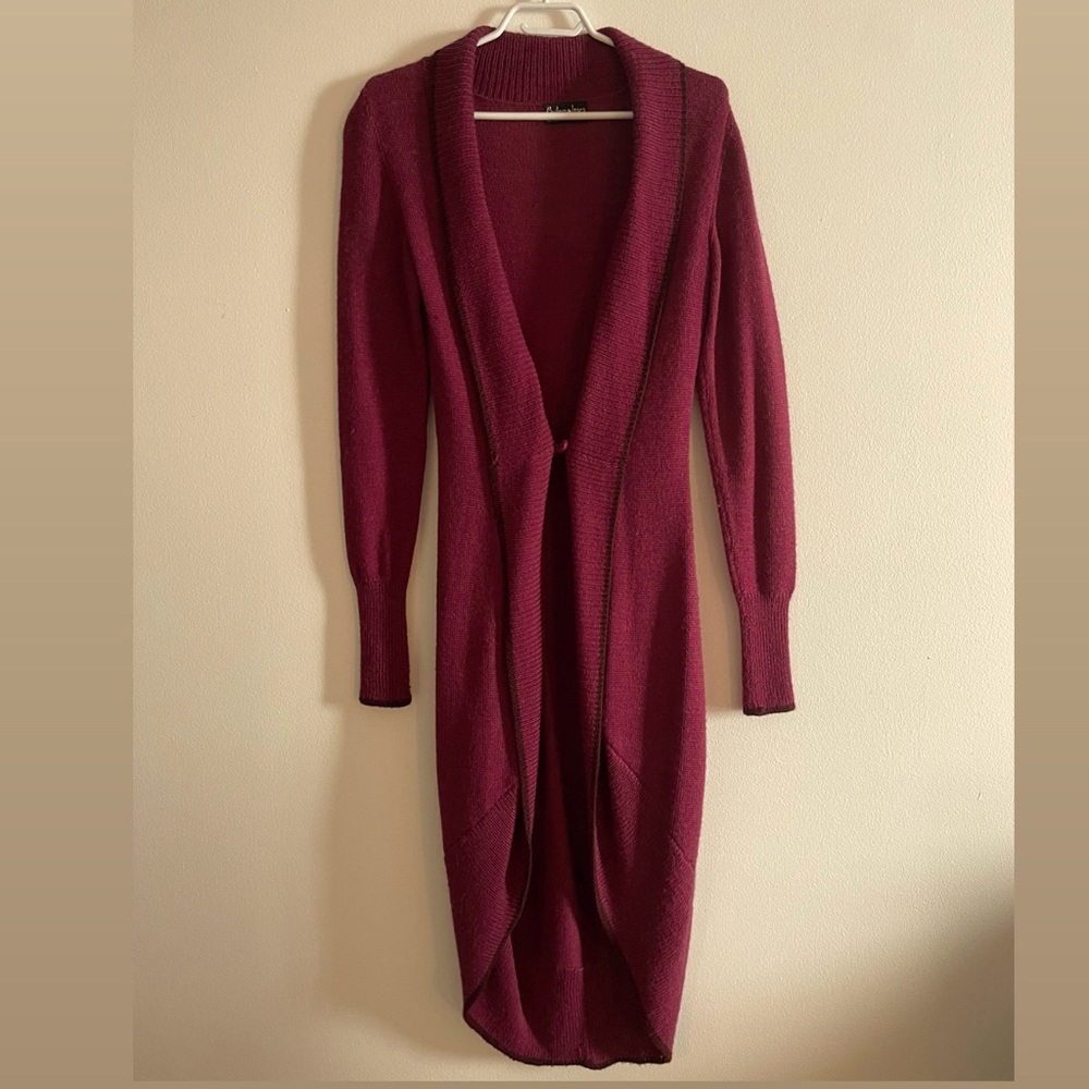 100% alpaca long purple knitted jacket
